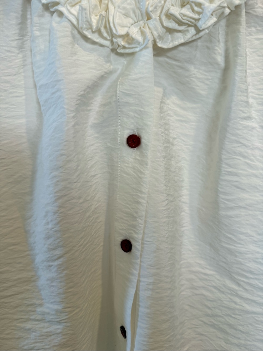 White Ruffle-Collar Button-Up Shirt - Picture 3 of 11